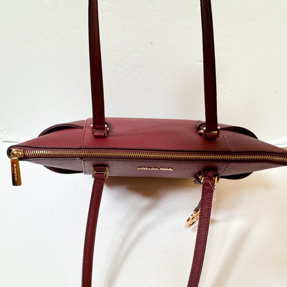 Michael Kors Charlotte Large Top Zip Shoulder Tote Bag Dark Cherry - Picture 8 of 14